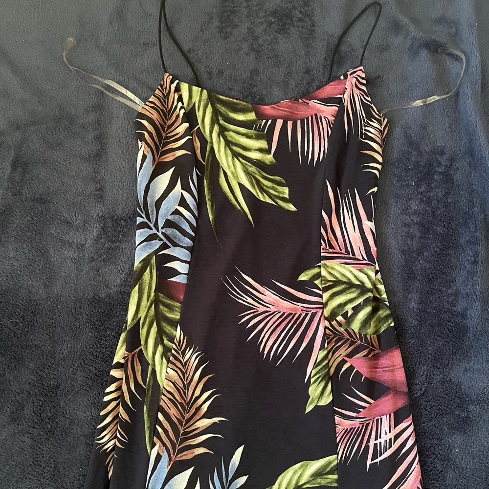 Tropical Print Spaghetti Strap Dress